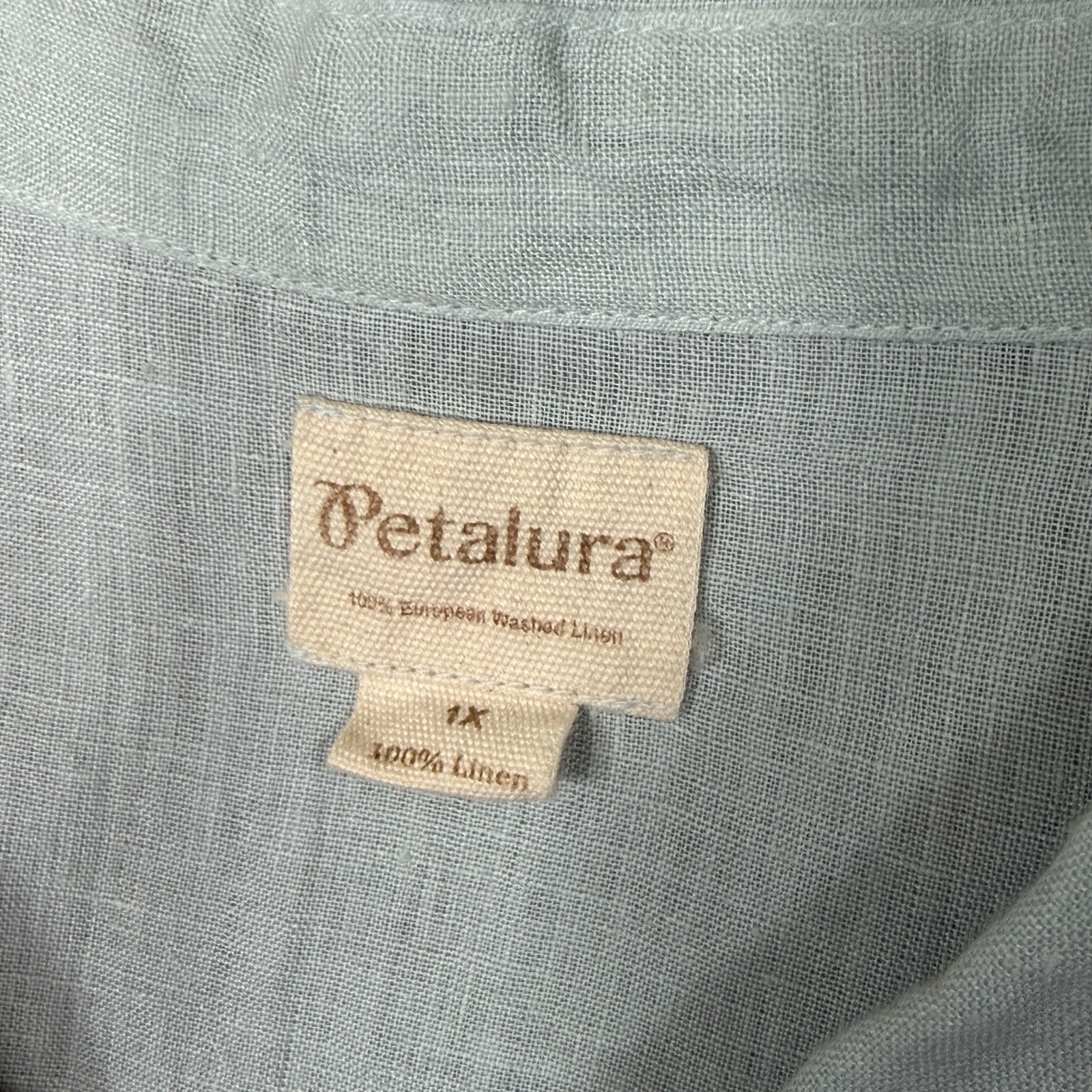 Petalura Button Up Shirt Size 1x Light Blue 100% Linen Lightweight Handmade — image 3 of 8
